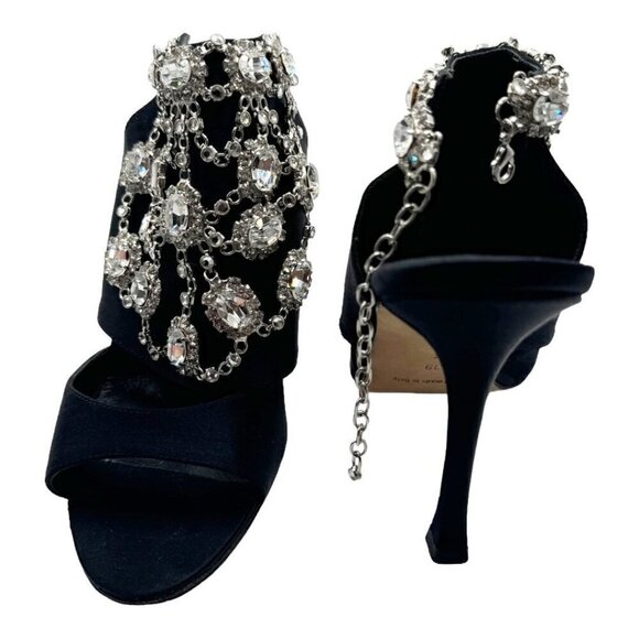 Manolo Blahnik Satin Crystal Embellished Sandal Heels - Picture 9 of 14